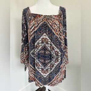 Daniel Rainn Boho Print Peasant Blouse XL
